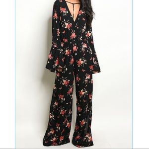 Pants - Floral Bell Sleeve Jumpsuit Pants - Floral Bell Sleeve Jumpsuit
